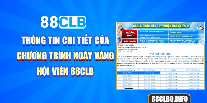 Thông tin chi tiết của chương trình ngày vàng hội viên 88CLB